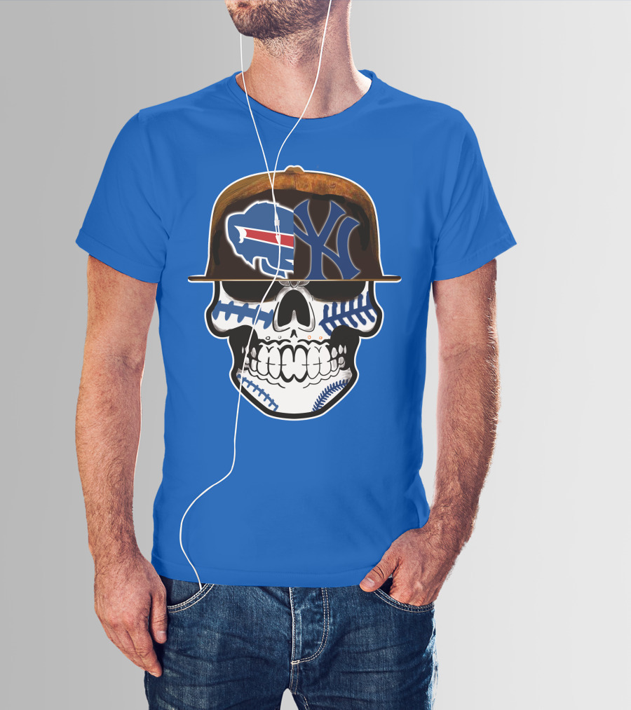 Buffalo Bills 75 Skull Design With Split Logo Yankees Cap T-Shirt