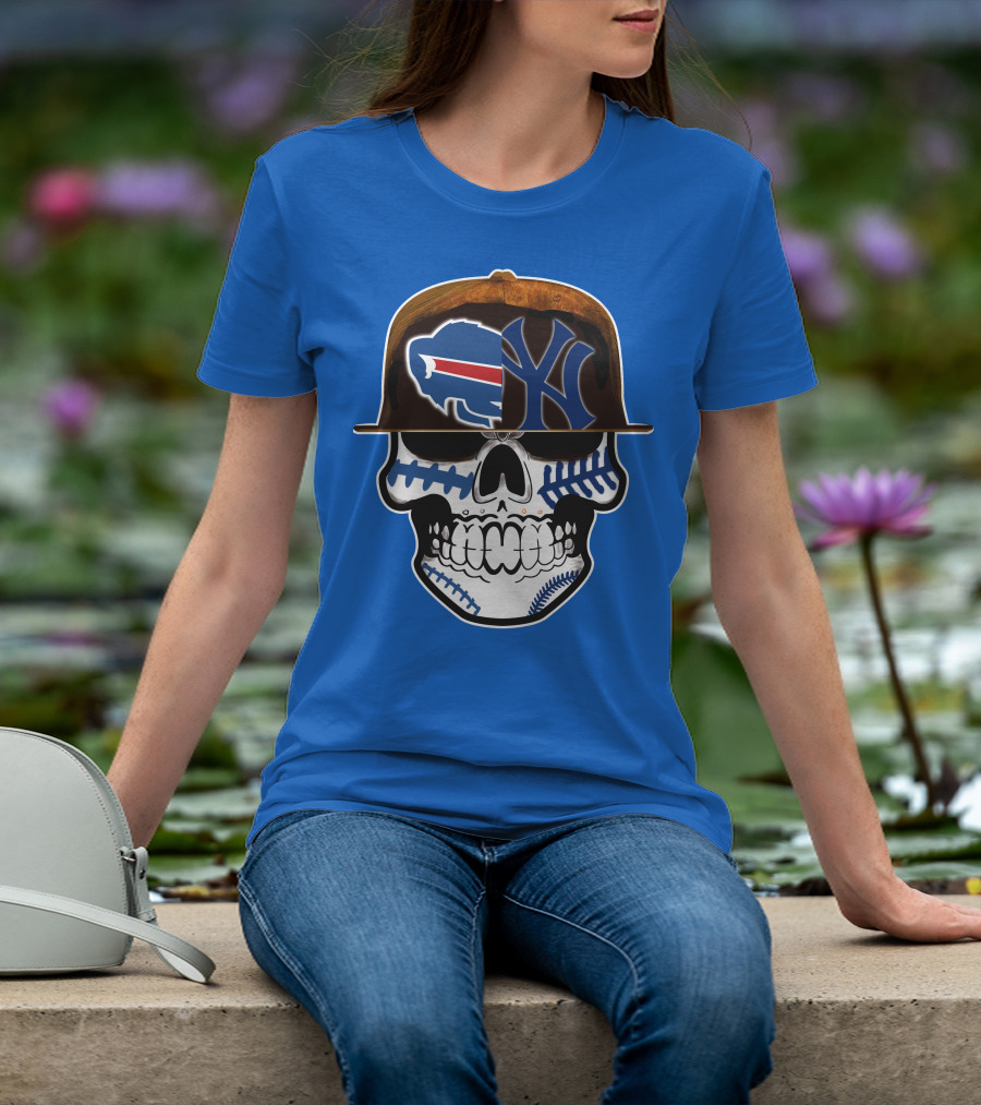 Buffalo Bills 75 Skull Design With Split Logo Yankees Cap T-Shirt