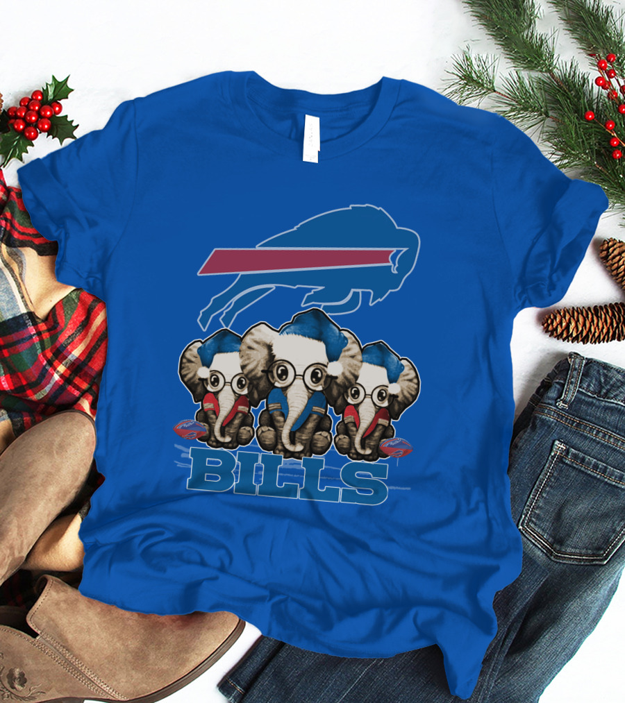 Elephant Christmas Buffalo Bills Fans With Team Logo And Red Blue Colors T-Shirt