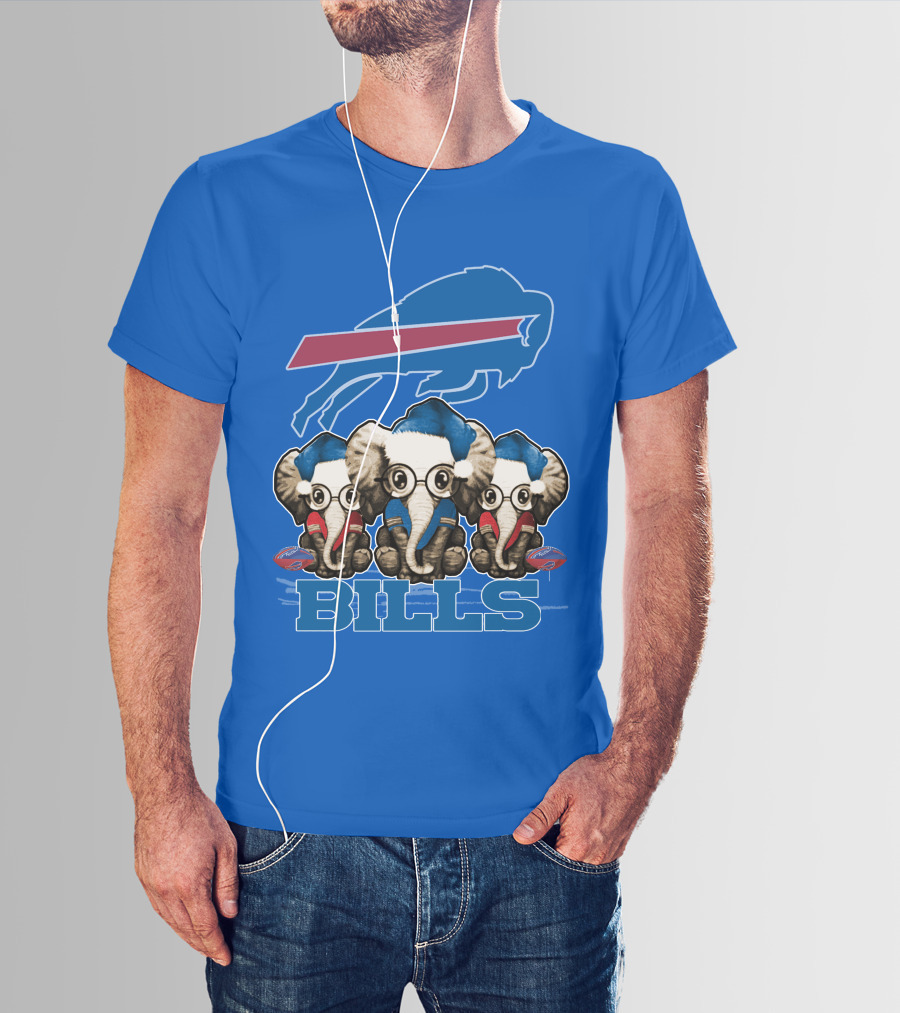 Elephant Christmas Buffalo Bills Fans With Team Logo And Red Blue Colors T-Shirt