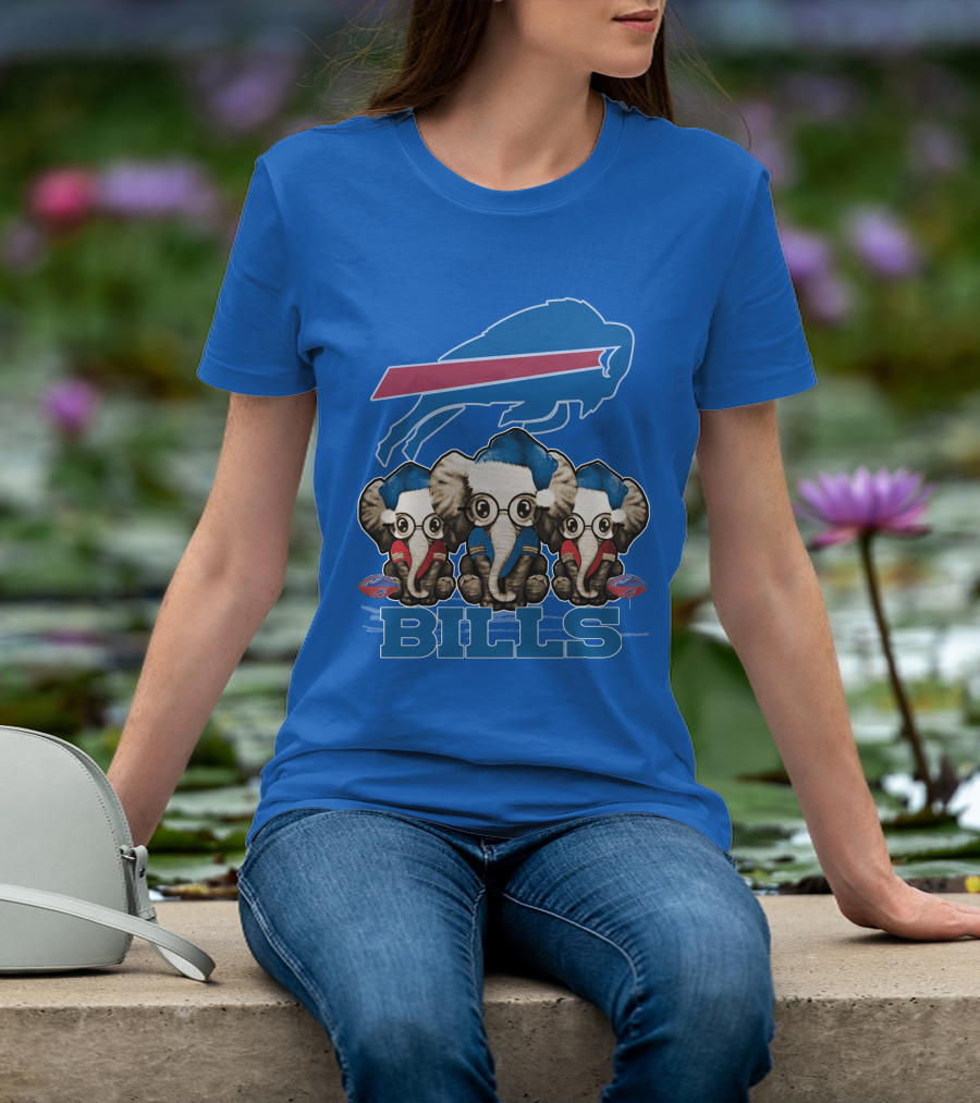 Elephant Christmas Buffalo Bills Fans With Team Logo And Red Blue Colors T-Shirt