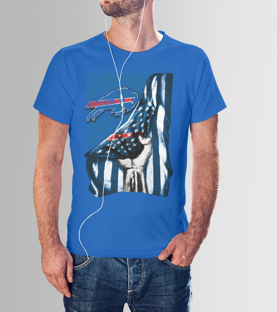 Buffalo Bills American Flag Blue Stripes Football Fan Fist T-Shirt