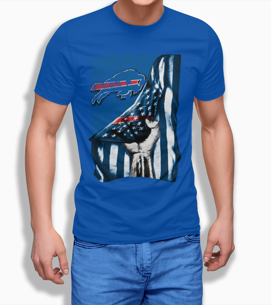 Buffalo Bills American Flag Blue Stripes Football Fan Fist T-Shirt