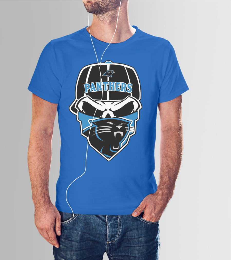 Carolina Panthers Logo And Skull With Bandana T-Shirt