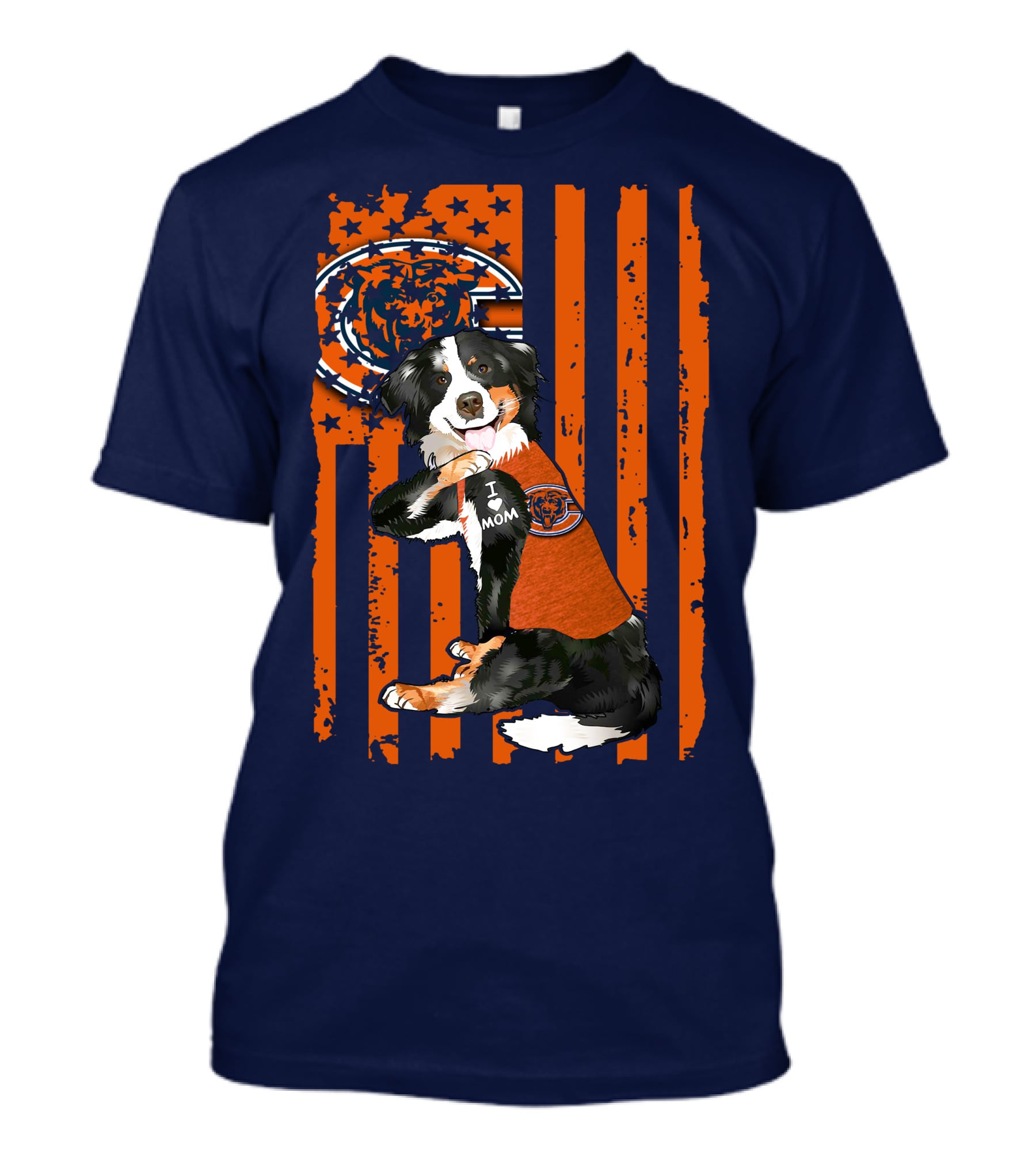 Border Collie Chicago Bears I Love Mom Football Fan Flag T-Shirt