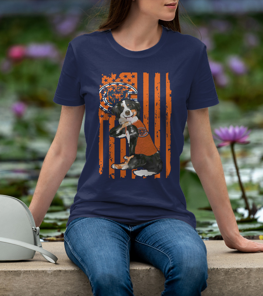 Border Collie Chicago Bears I Love Mom Football Fan Flag T-Shirt