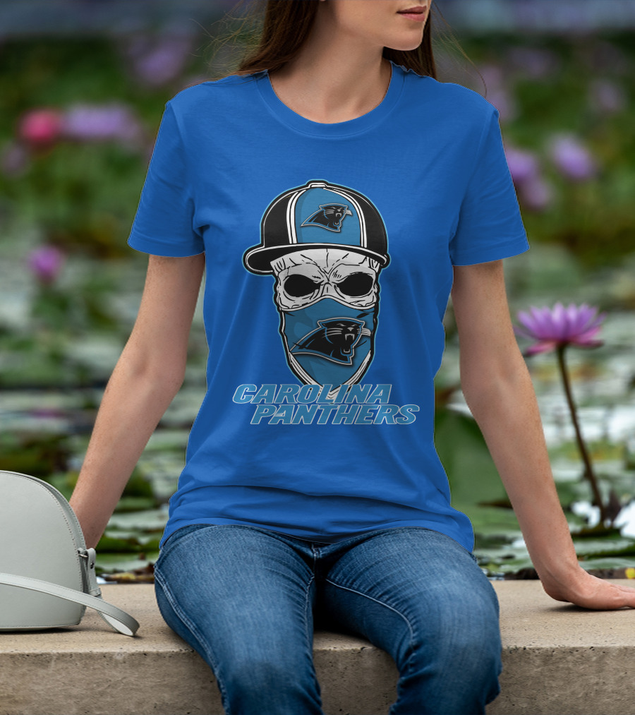 CAROLINA PANTHERS Skull Hat T-Shirt