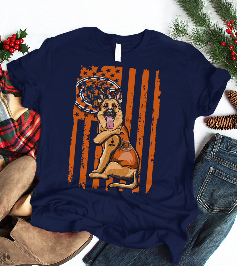 German Shepherd I Mom Chicago Bears American Flag Fan T-Shirt