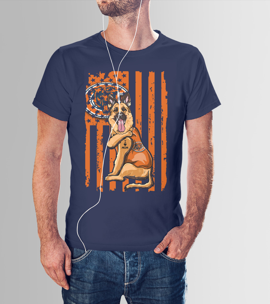 German Shepherd I Mom Chicago Bears American Flag Fan T-Shirt