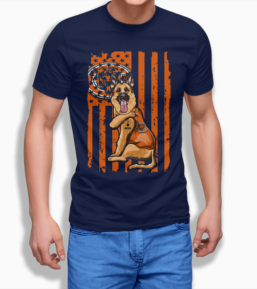 German Shepherd I Mom Chicago Bears American Flag Fan T-Shirt