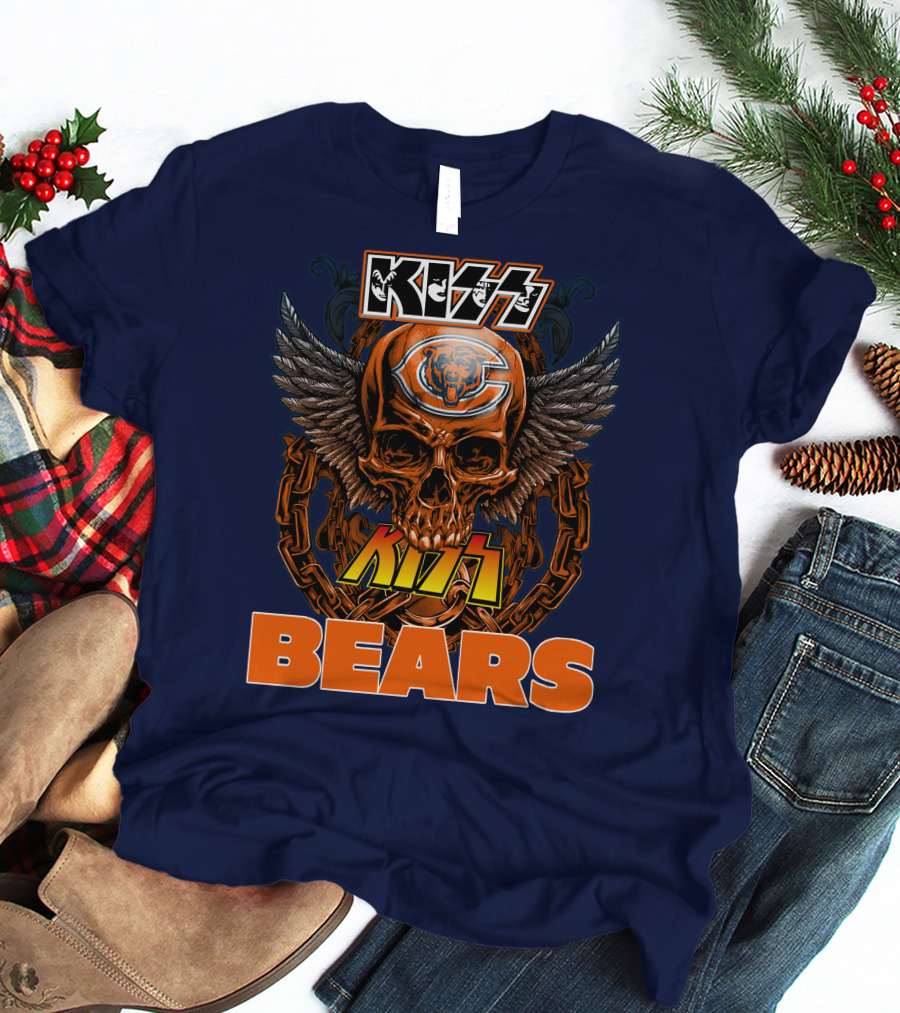 Kiss Chicago Bears Skull Logo Wings Chains T-Shirt