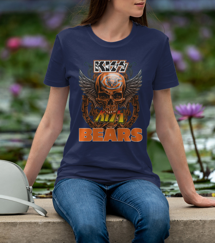Kiss Chicago Bears Skull Logo Wings Chains T-Shirt