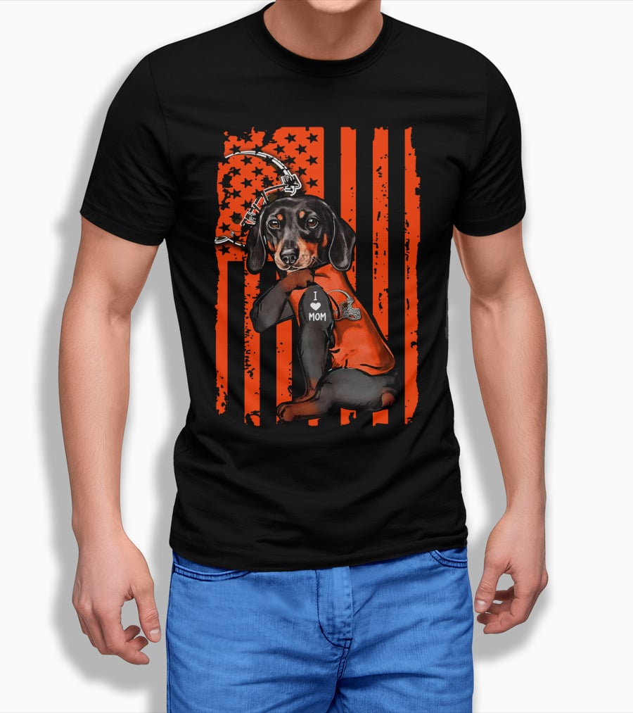 CLEVELAND BROWNS Dachshund I Love Mom Football Fan Flag T-Shirt