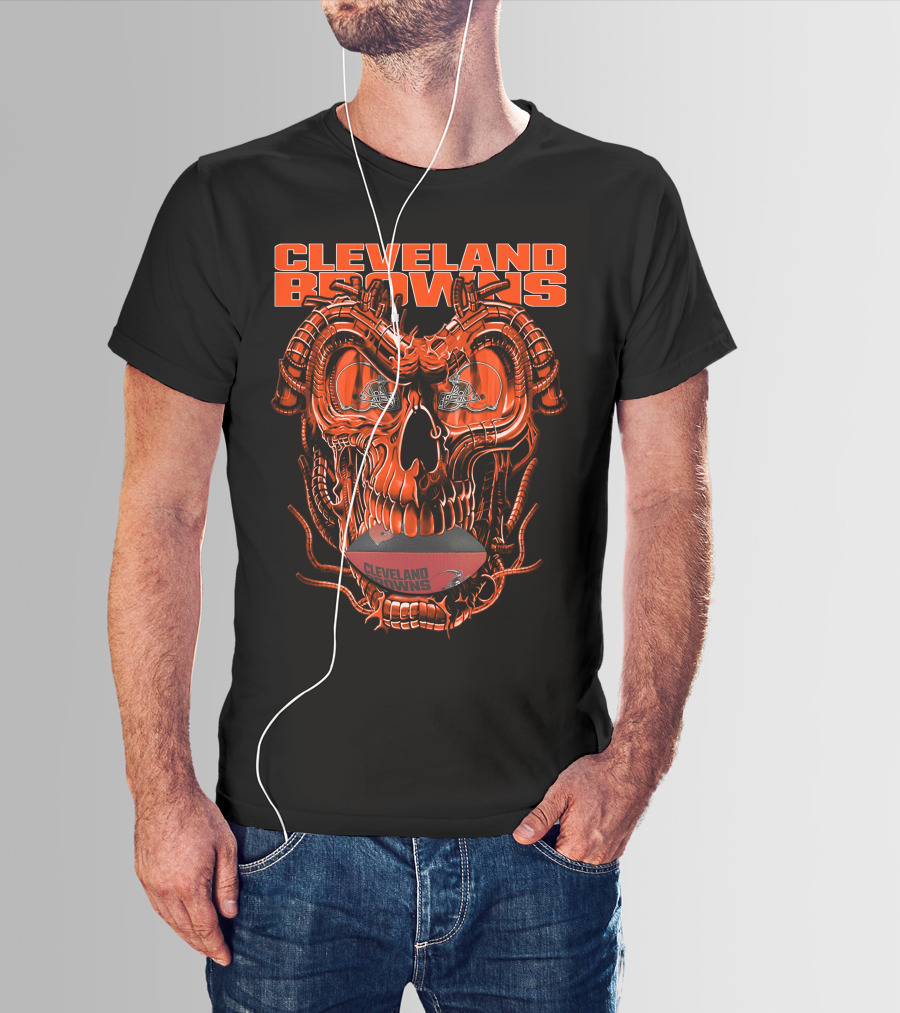 Dragonskull CLEVELAND BROWNS Helmet Skull Football T-Shirt