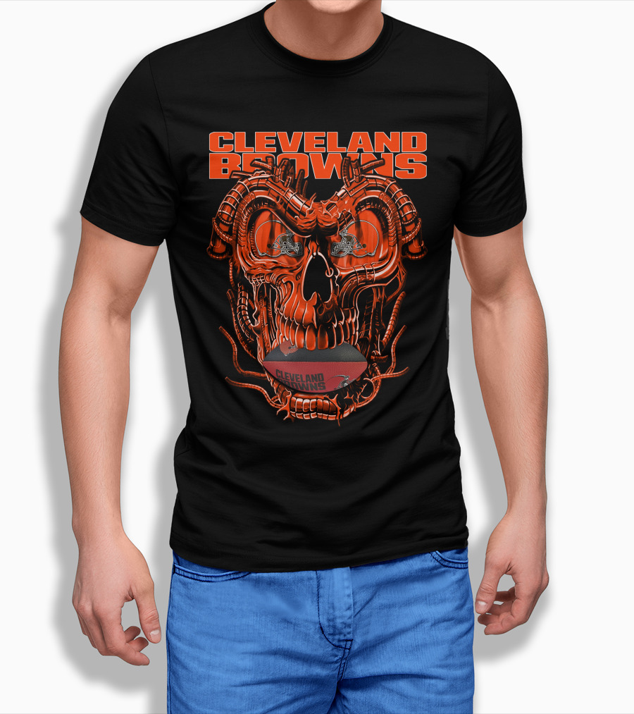 Dragonskull CLEVELAND BROWNS Helmet Skull Football T-Shirt