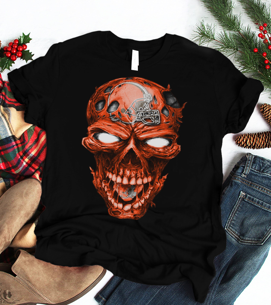 Cleveland Browns Skull With Football Helmet T-Shirt