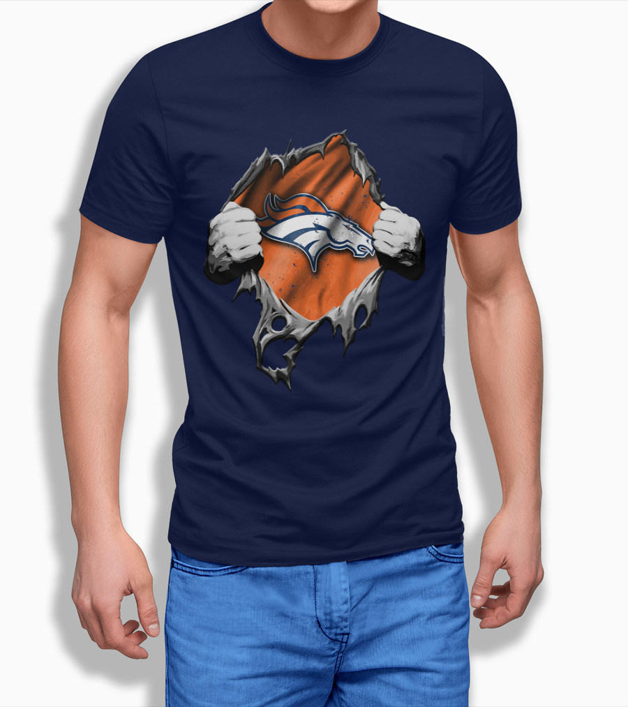Torn V2 Denver Broncos Logo Ripped Reveal T-Shirt