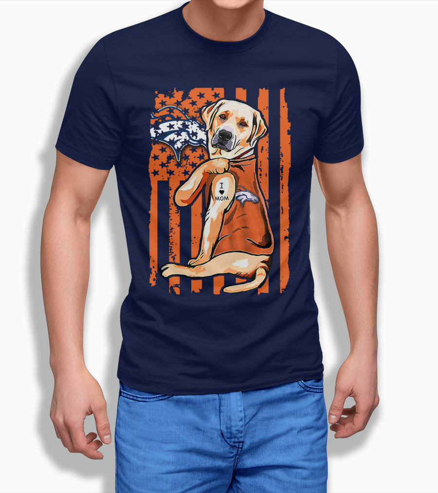 Labrador Retriever I Love Mom Denver Broncos Fan Flag T-Shirt