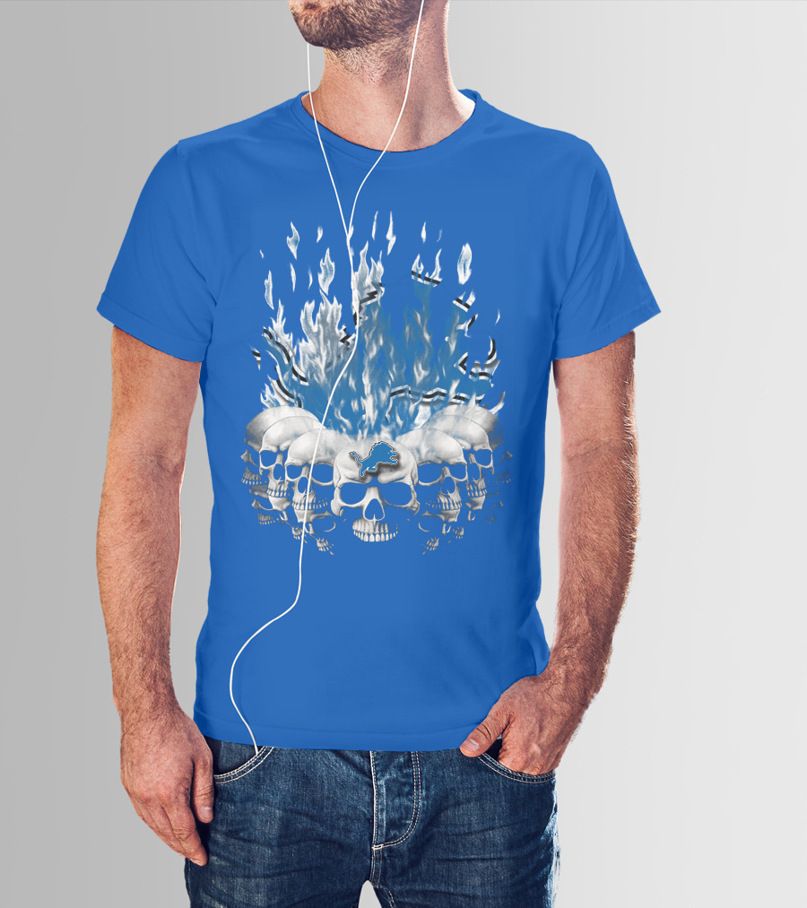 Detroit Lions 16 Flaming Skulls T-Shirt