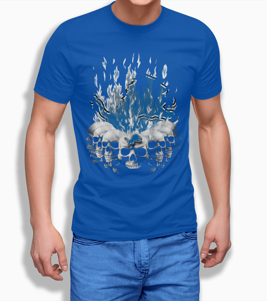 Detroit Lions 16 Flaming Skulls T-Shirt