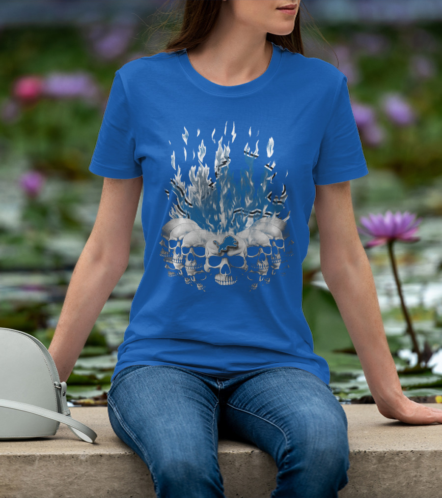 Detroit Lions 16 Flaming Skulls T-Shirt