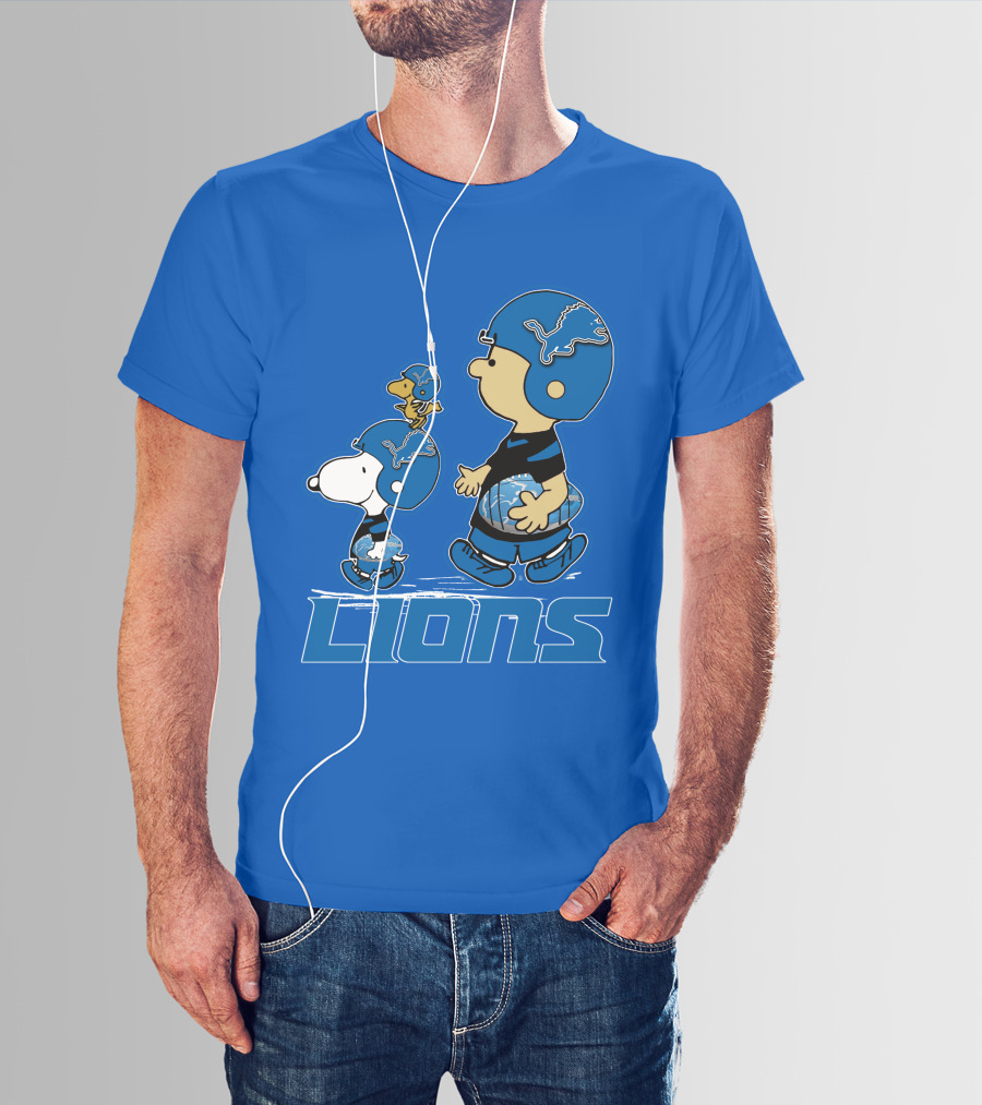 Snpfootball DETROIT LIONS Peanuts Helmet Blue T-Shirt