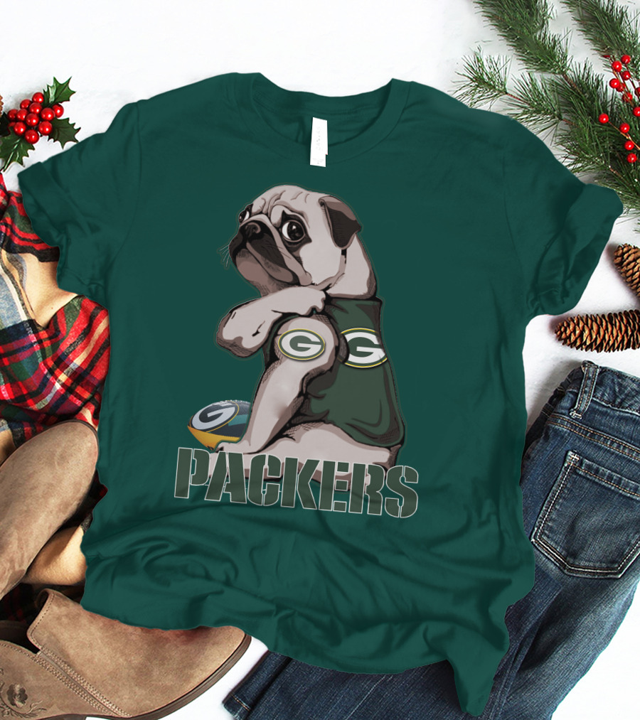 Pug With Green Bay Packers Logo In Team Colors T-Shirt