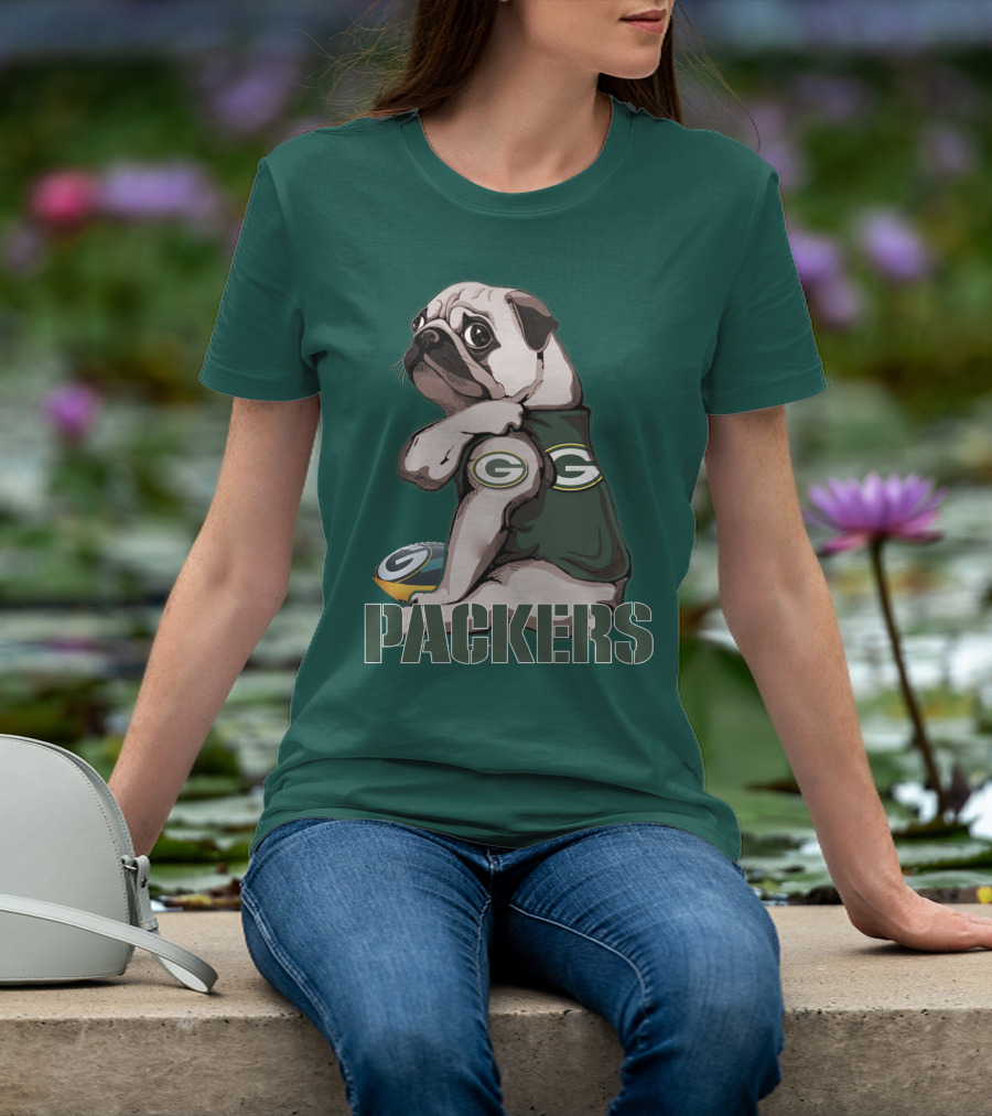 Pug With Green Bay Packers Logo In Team Colors T-Shirt