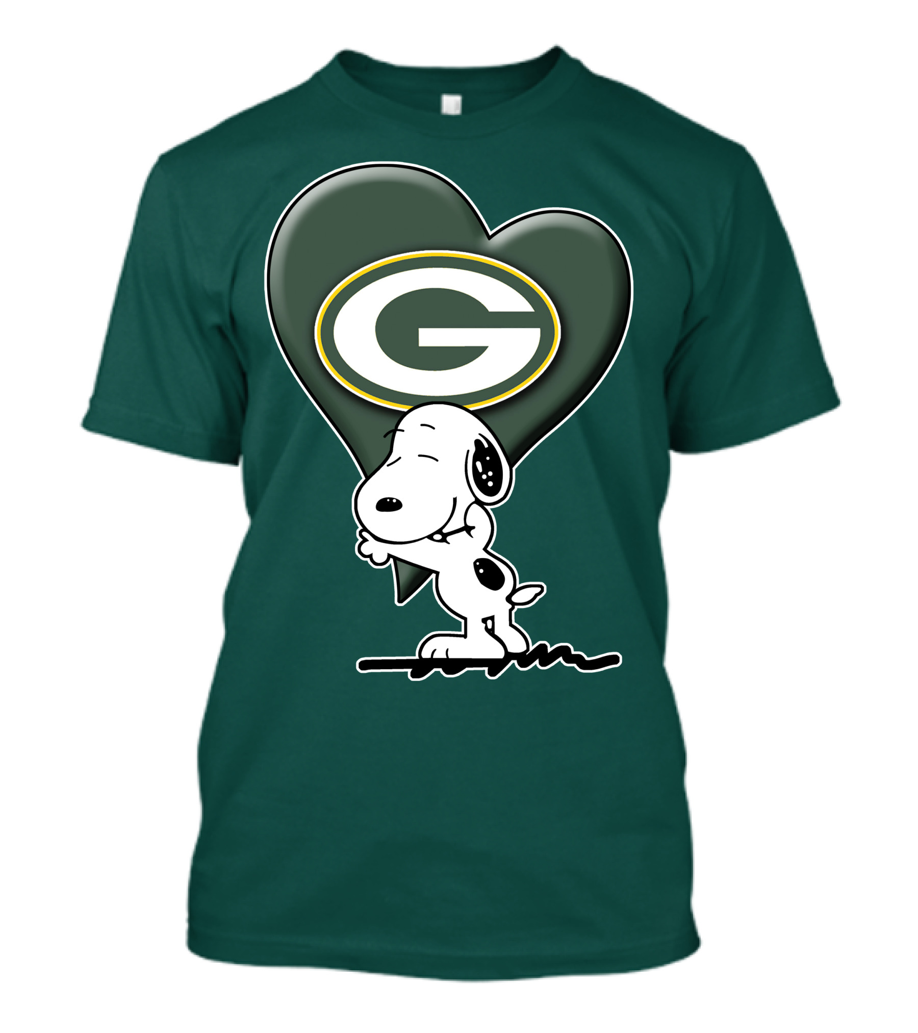 Snoopy Hugging Heart With Green Bay Packers T-Shirt