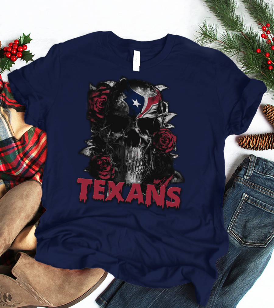 Texans Skull With Roses And Helmet T-Shirt