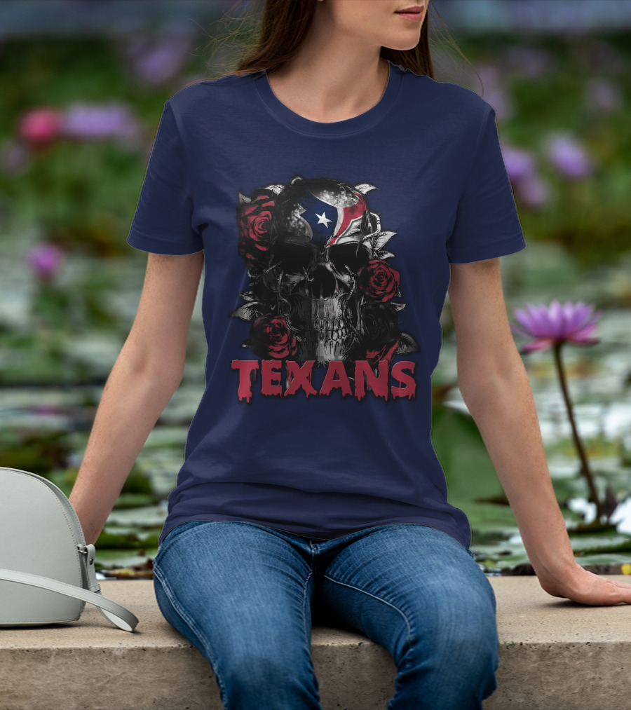 Texans Skull With Roses And Helmet T-Shirt