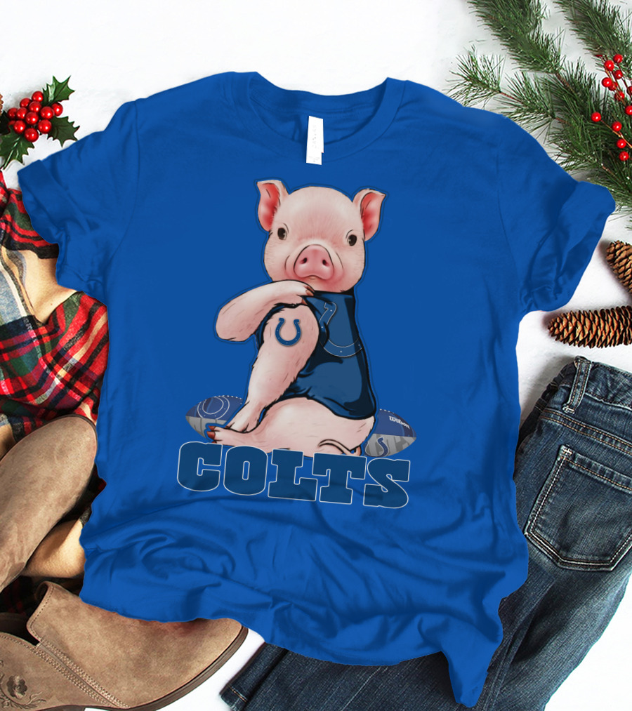Pig Wearing Indianapolis Colts Jersey With Football T-Shirt