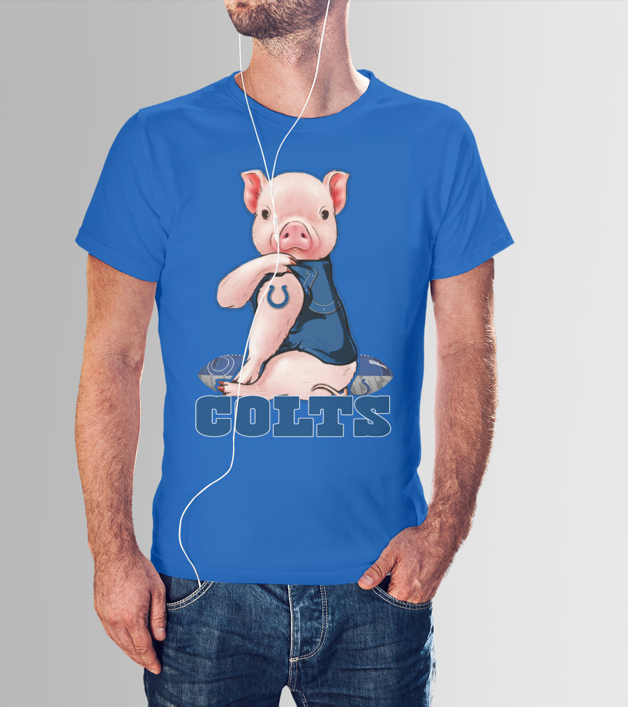 Pig Wearing Indianapolis Colts Jersey With Football T-Shirt
