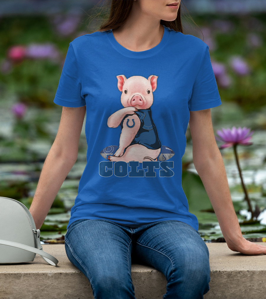 Pig Wearing Indianapolis Colts Jersey With Football T-Shirt