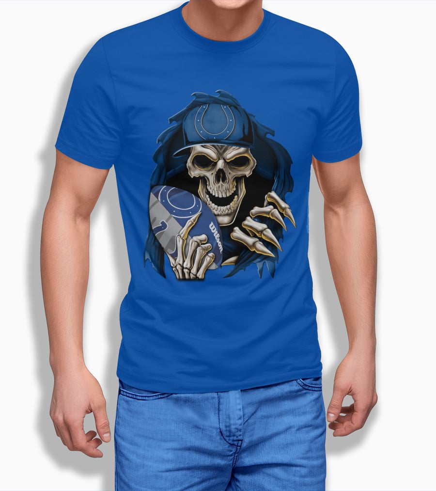 Skullbong Indianapolis Colts Skeleton Holding Football T-Shirt