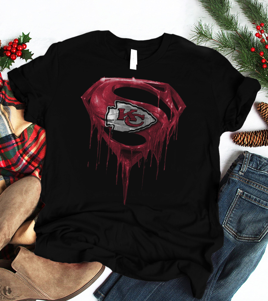 Spm Kansas City Chiefs Superman Logo Dripping Effect T-Shirt