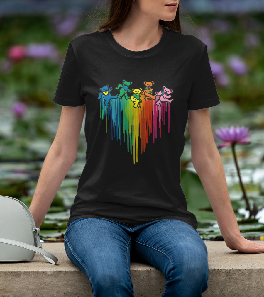 Grateful Dead Dancing Bear Rainbow Drip T-Shirt