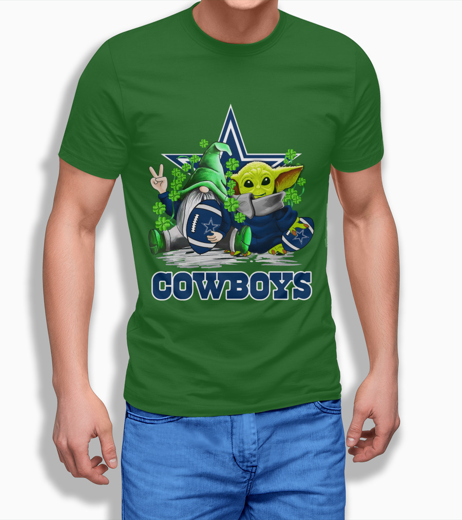 Cowboys Gnome Baby Yoda Football St. Patrick's Day T-Shirt