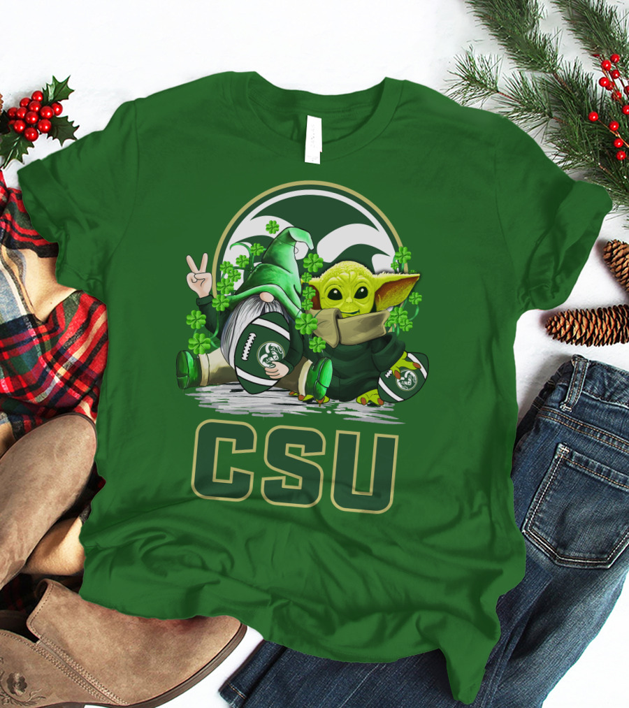 CSU Gnome And Baby Alien With Shamrocks For Colorado State Rams Football Patrick’s Day T-Shirt