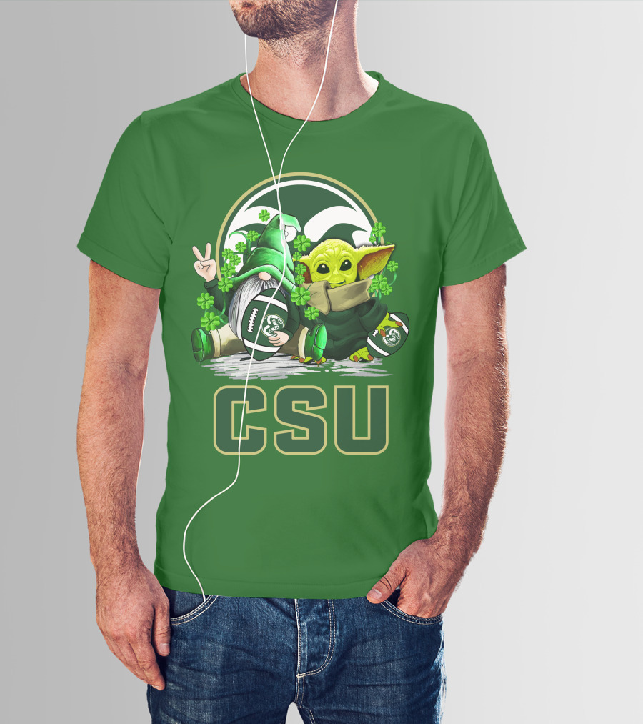 CSU Gnome And Baby Alien With Shamrocks For Colorado State Rams Football Patrick’s Day T-Shirt