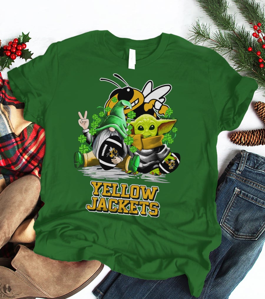 Georgia Tech Yellow Jackets St. Patrick’s Day Football Gnome And Green Baby Character T-Shirt