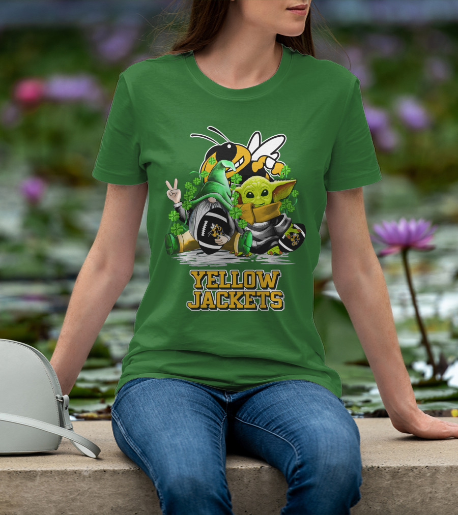 Georgia Tech Yellow Jackets St. Patrick’s Day Football Gnome And Green Baby Character T-Shirt
