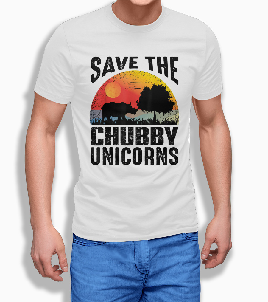 Save The Chubby Unicorns Vintage Sunset Wildlife T-Shirt