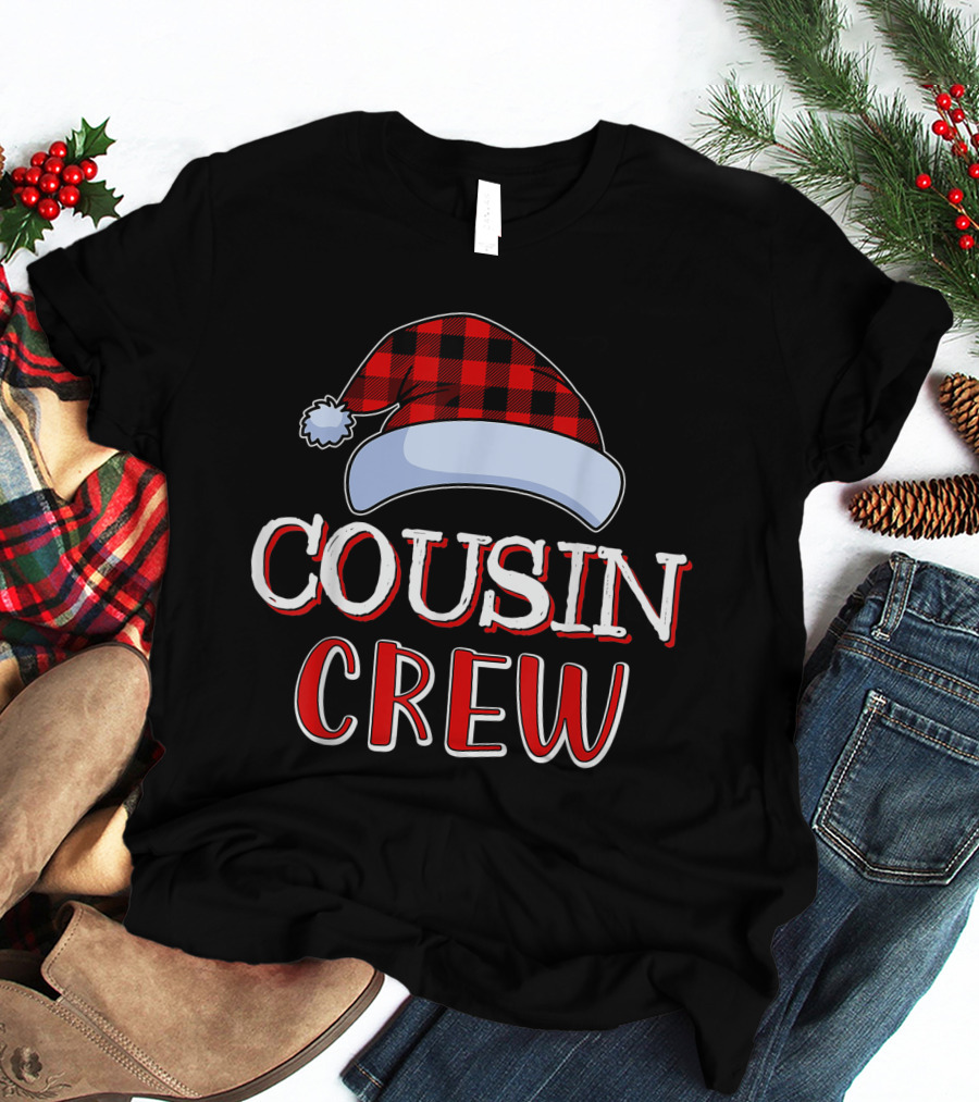Cousin Crew Plaid Santa Hat T-Shirt