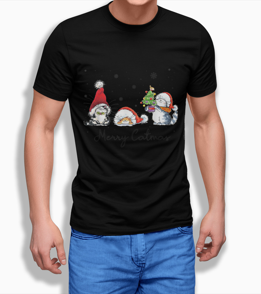 Cats In Santa Hats With Merry Catmas For Cat Lovers T-Shirt