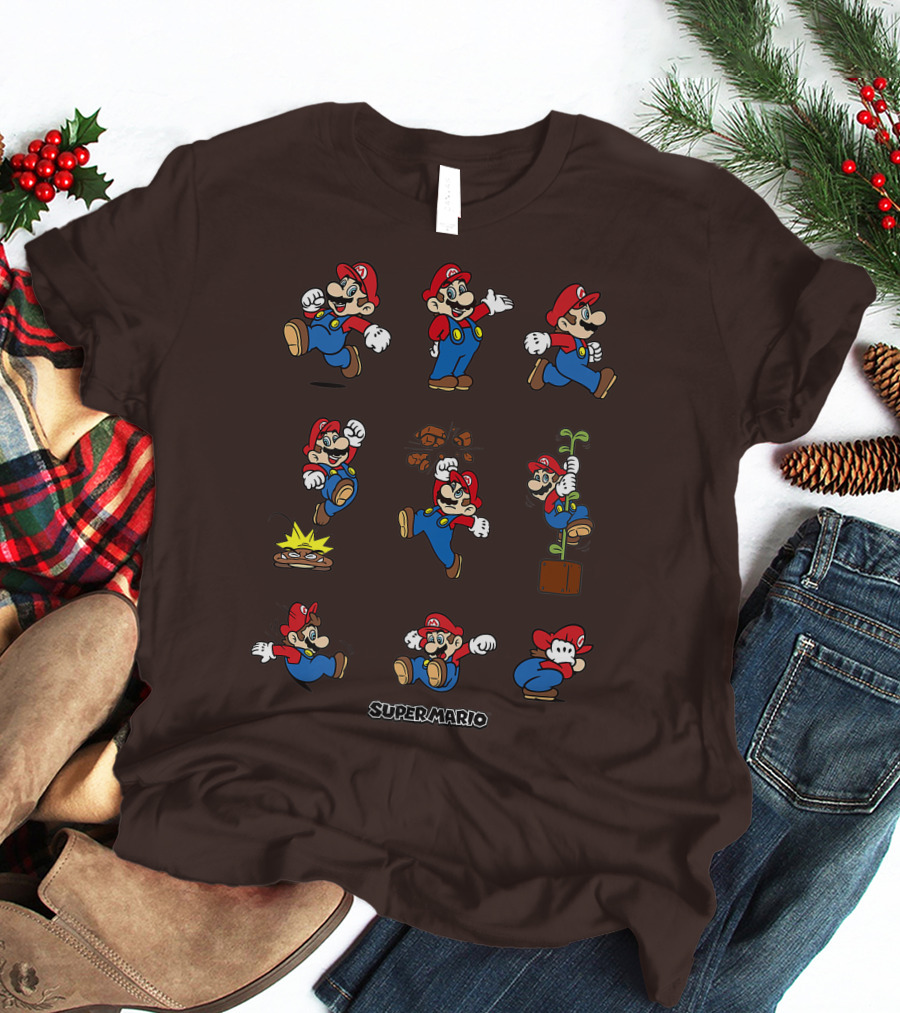 Super Mario All The Moves Funny Action Series T-Shirt