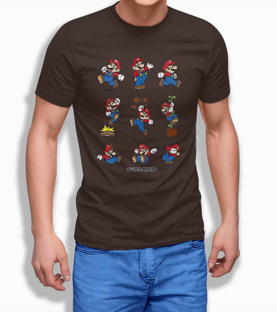 Super Mario All The Moves Funny Action Series T-Shirt