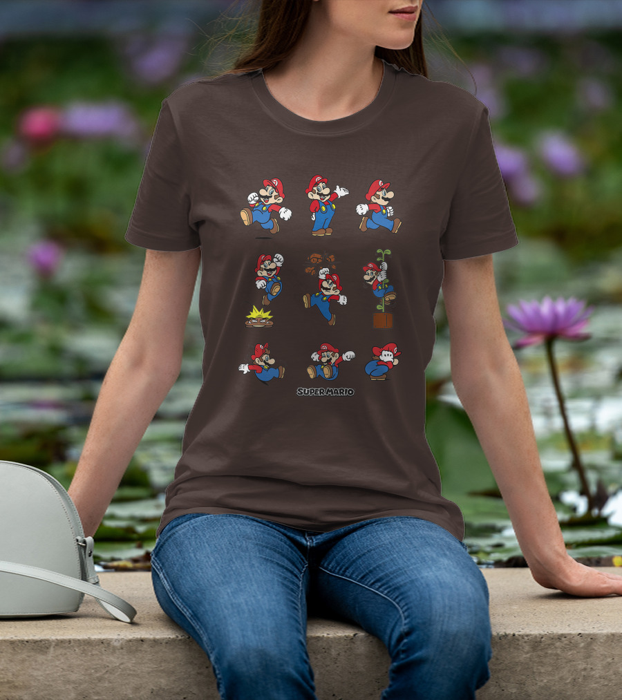 Super Mario All The Moves Funny Action Series T-Shirt