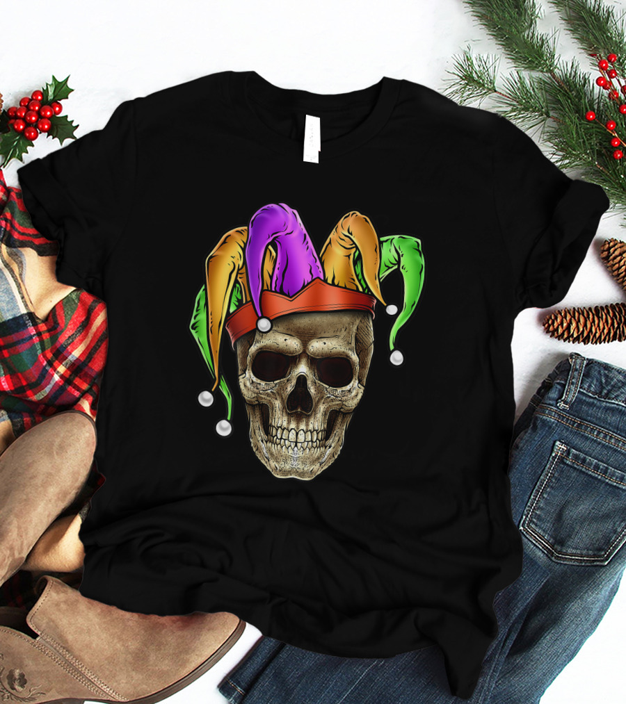 Mardi Gras Skull Jester Joker Louisiana Cajun T-Shirt