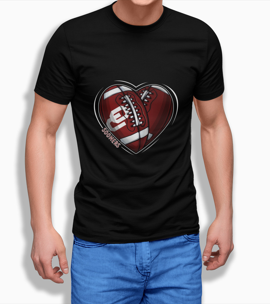 DH 90 NCAA Oklahoma Sooners Heart Football T-Shirt